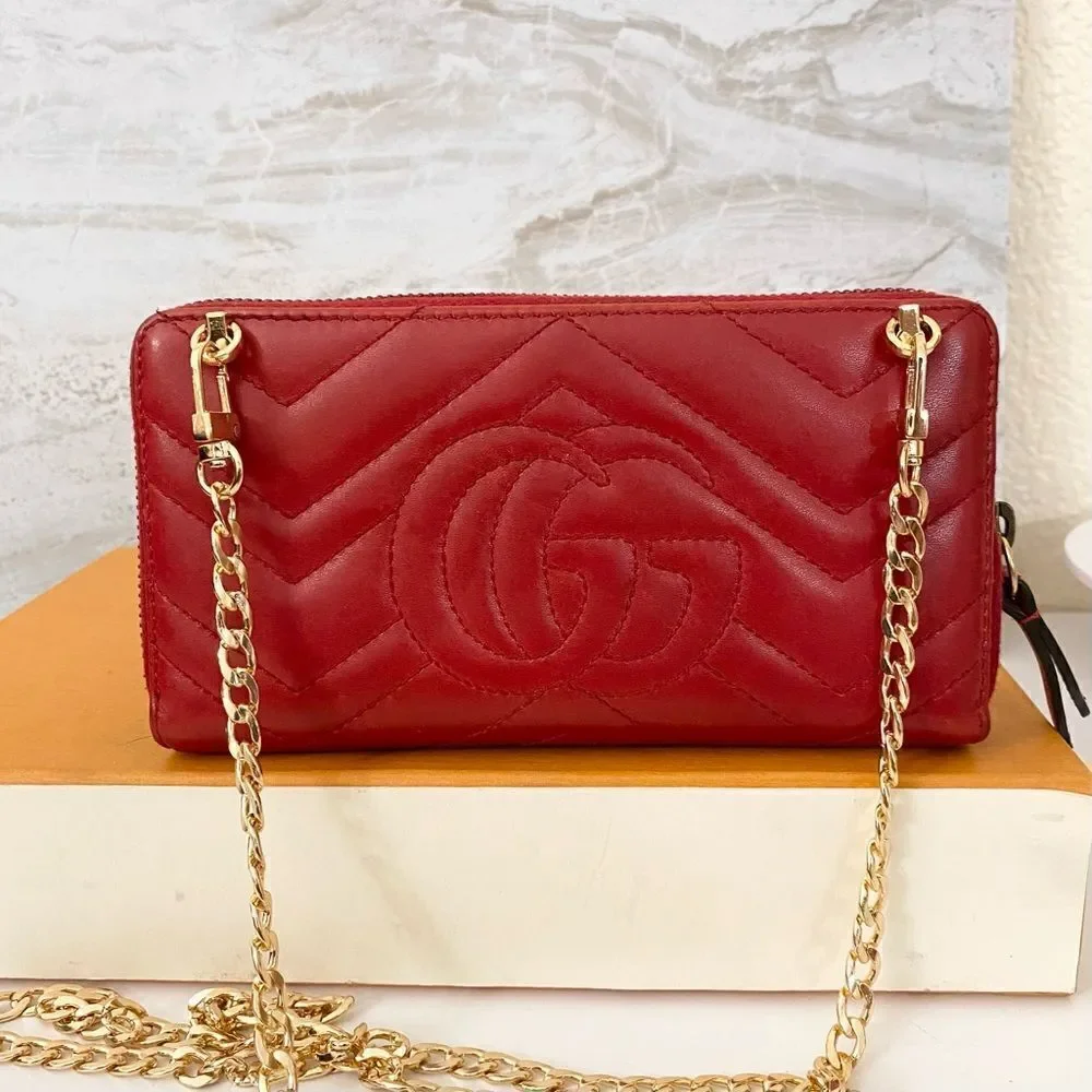 GUCCI GG Marmont Zip Around Wallet Crossbody 💼Red - Picture 4 of 16